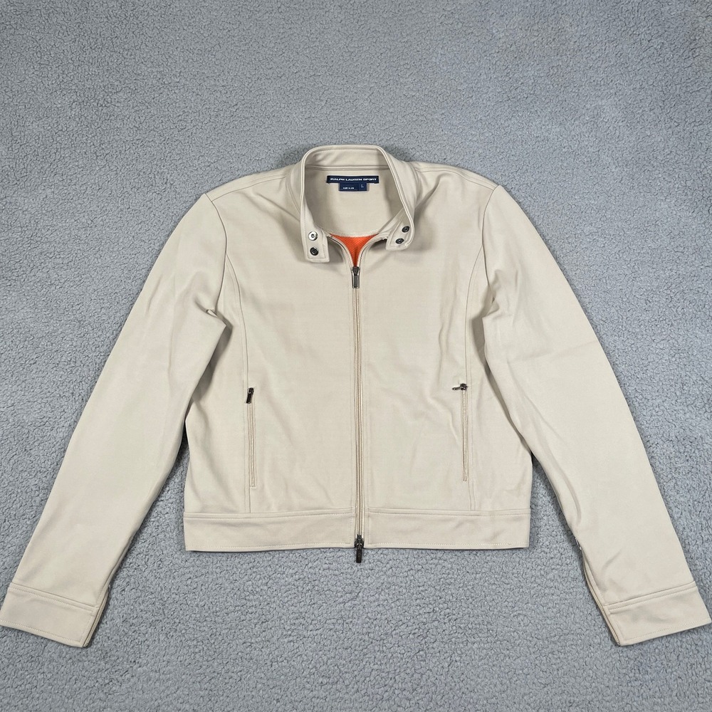 Vintage Polo Ralph Lauren Sport Jacket Womens L Beige Cropped Fit USA Made 90s